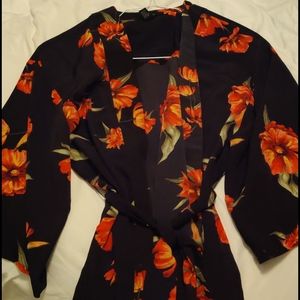 Floral black and red kimono cardigan
